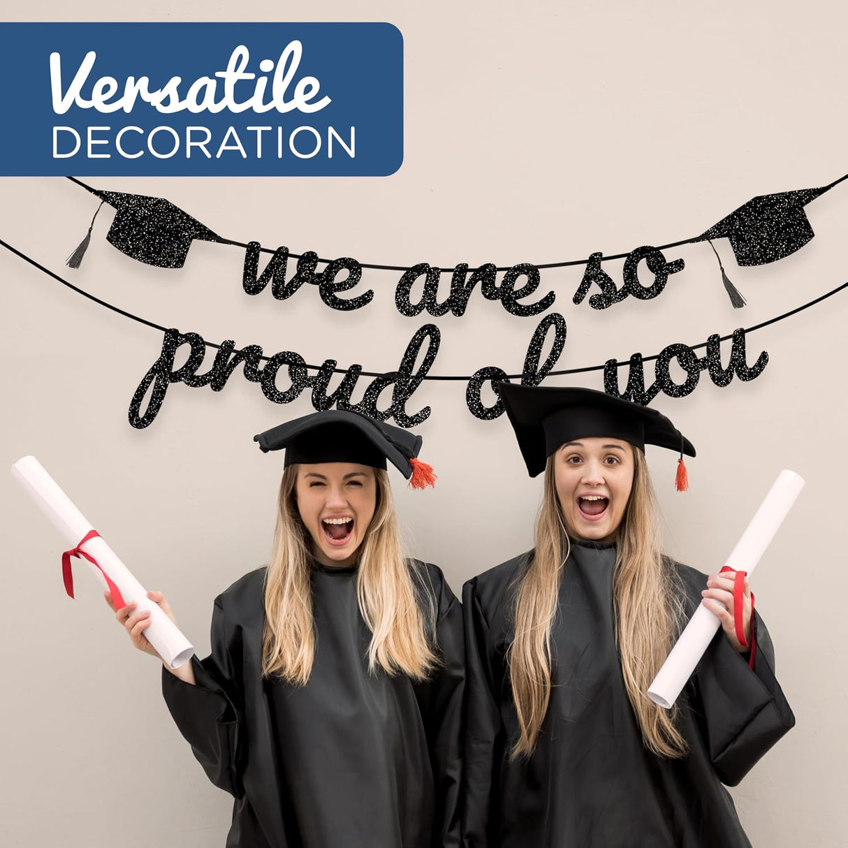 4E's Novelty 2026 Black Glitter Graduation Banner – We Are So Proud of You
