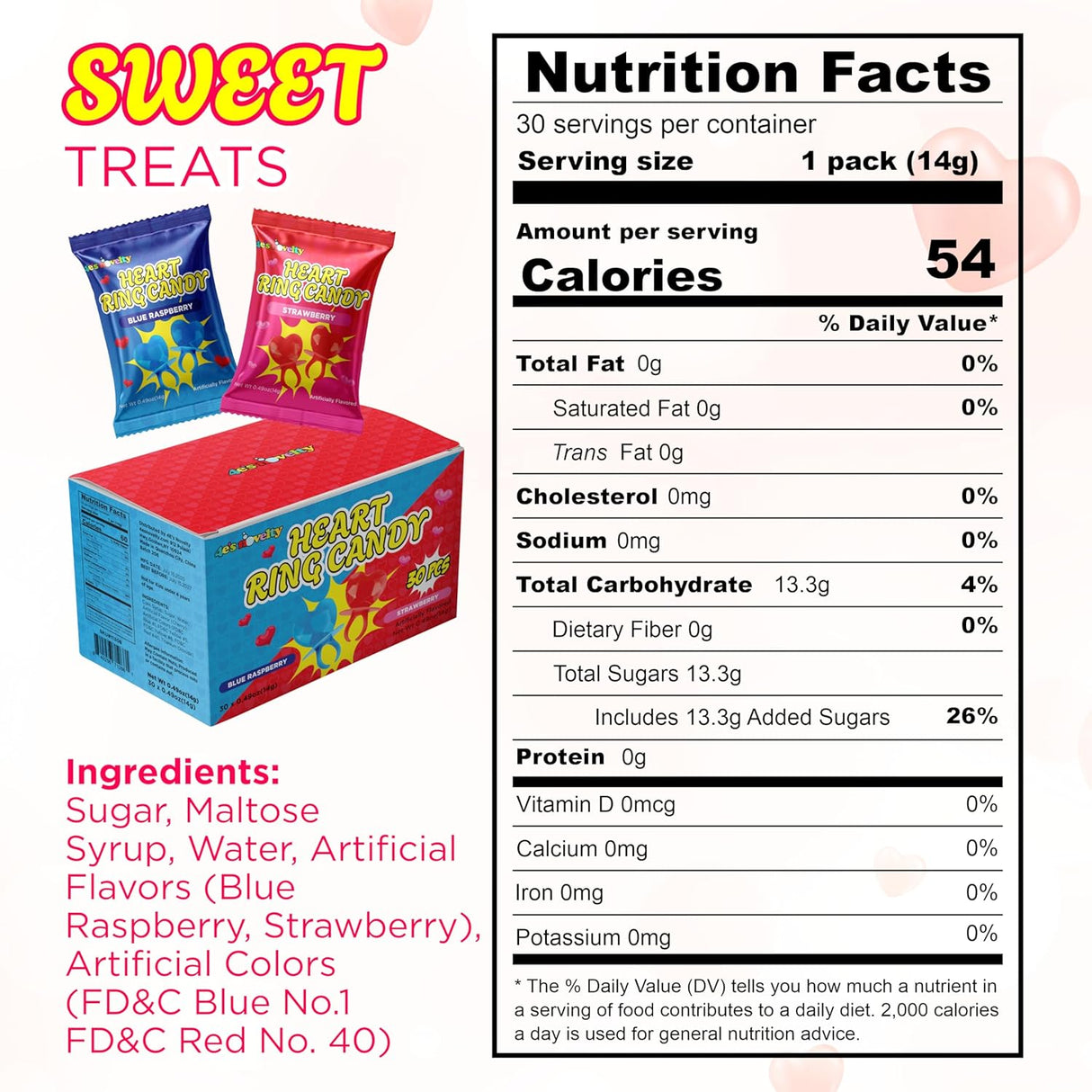 4E's Novelty Blue And Red Valentines Candy Rings Classroom Exchange (30 Ct Bulk)