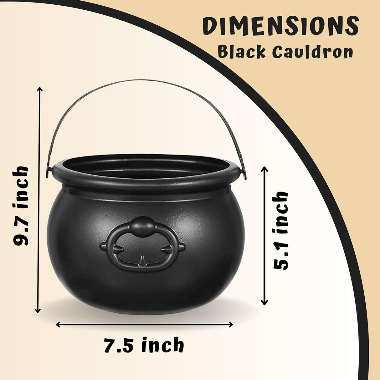 4E's Novelty Large Plastic Black Cauldron – 7" St. Patrick's Day Pot of Gold Decoration, Candy Holder