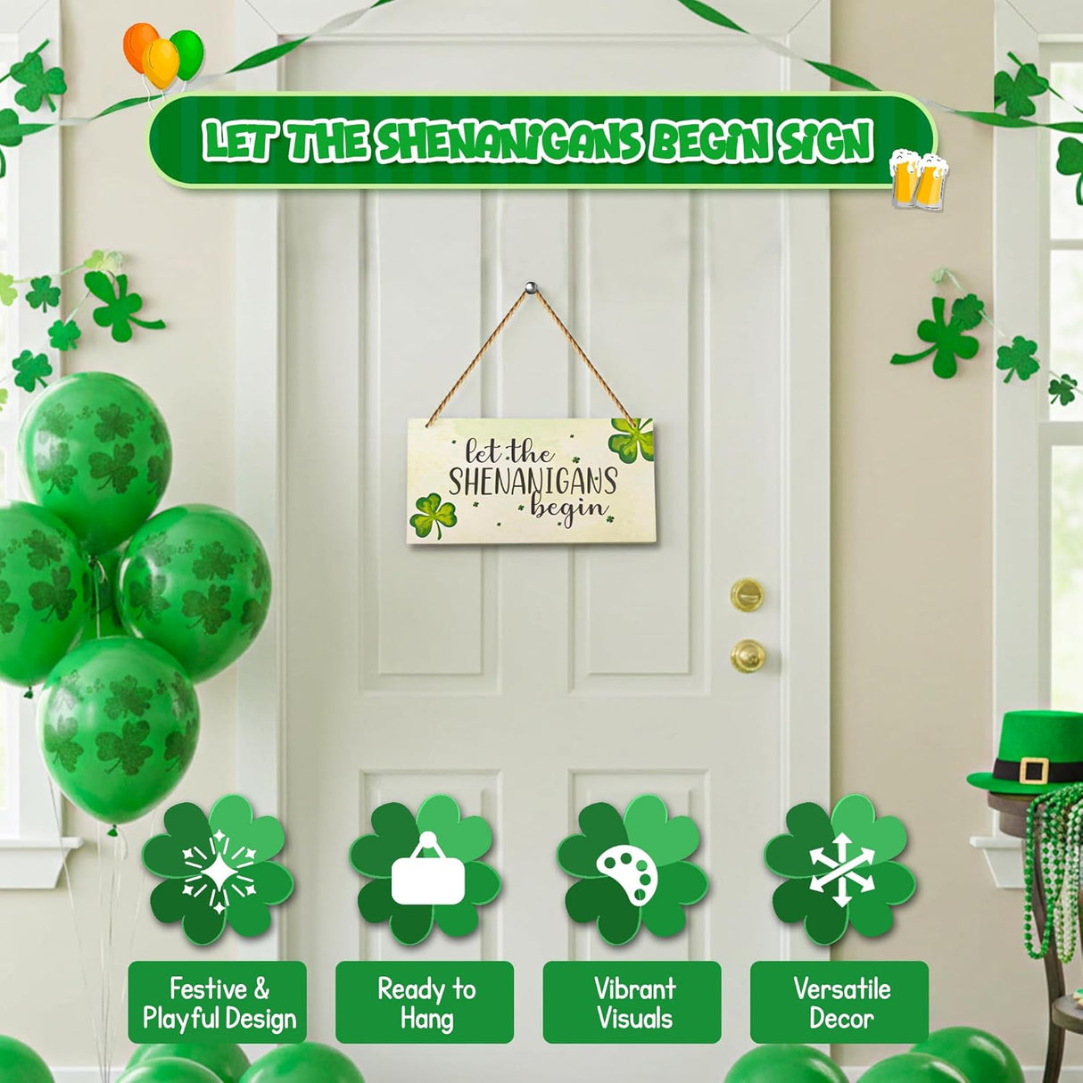 4E's Novelty Hanging St. Patricks Day Shamrock Wood Decor Sign