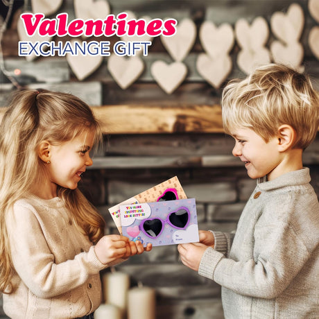 4E's Novelty 32 Pack Valentines Day Heart Glasses for Kids - Bulk With Cards
