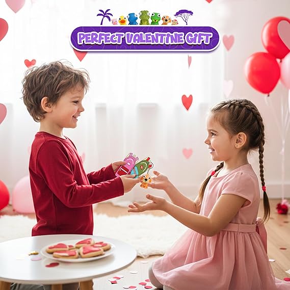 4E's Novelty 24 Pack Popping Eye Animal Keychain with Valentines Cards