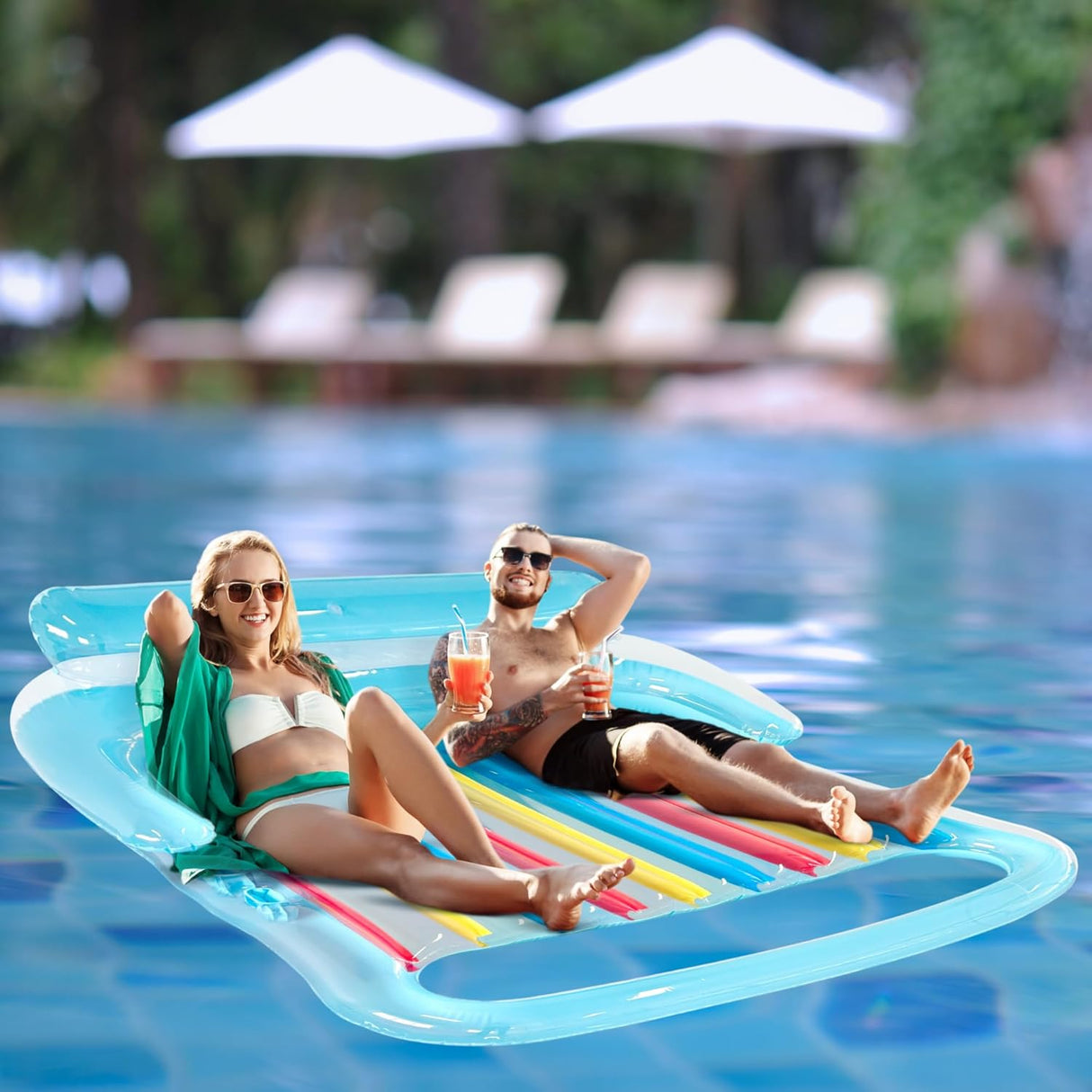 4E's Novelty 2-Person Pool Lounger: Heavy-Duty Float for Adults and Kids, Ideal for Beach and Backyard
