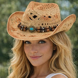 4E's Novelty Beige Cowboy Hat Straw for Women