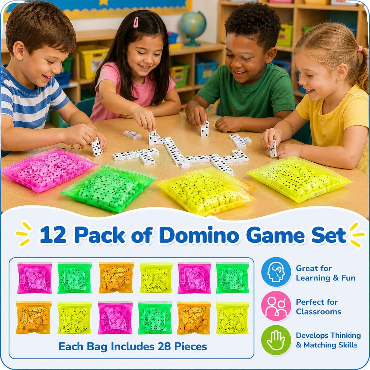 4E's Novelty 12 Pack Mini Dominoes Set Bulk Dominoes