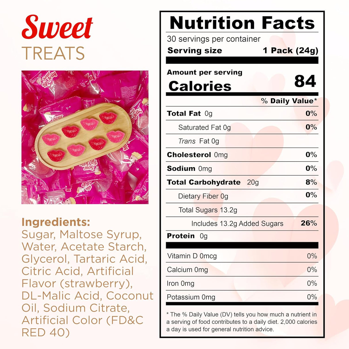 4E's Novelty 30 Packs Sour Lip Jelly, Strawberry Flavour Sour Lips Gummies