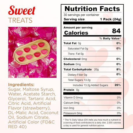 4E's Novelty 30 Packs Sour Lip Jelly, Strawberry Flavour Sour Lips Gummies