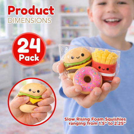 4E's Novelty 24-Pack Fast Food Squishy Toys – Slow-Rising Mini Squishies for Kids Party Favors