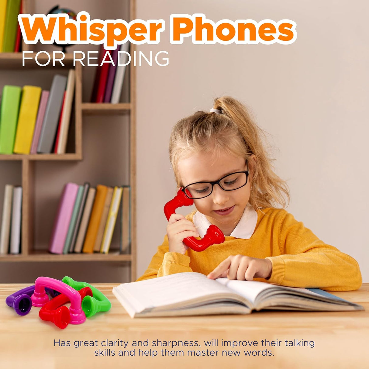 4E's Novelty Whisper Phones for Reading [16 Pack] Auditory Feedback, Accelerate Fluency, Comprehension & Pronunciation - Ideal Reading Phones for Kids