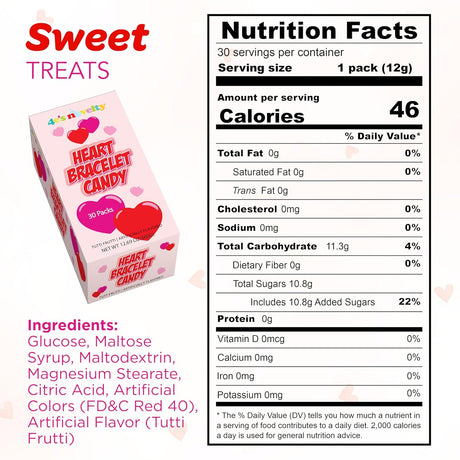 4E's Novelty 30 Packs Heart Candy Bracelet, Valentine Candies Bracelets Individually Wrapped