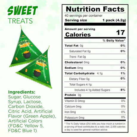 4E's Novelty 40 Pack St. Patrick's Day Popping Candy - Green Apple Flavor