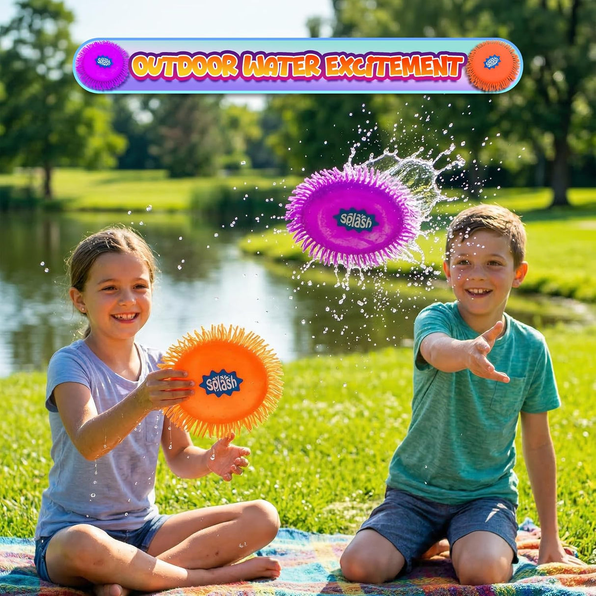 4E's Novelty 6 Pack Colourful Splash Discs, Floating Soft Pool Toy, Reusable Splash Balls Bomb Beach Games