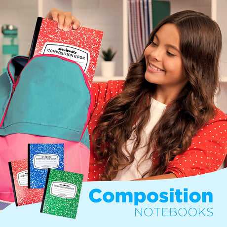 Wide Ruled Notebook Assorted Color, Marble Composition Notebook, Primary K-2, College Ruled - 3 pcs Notebooks for School