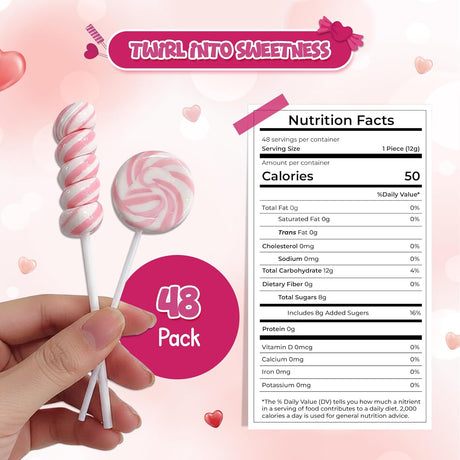 4E's Novelty Pink Swirl and Twist Lollipop (48 Pack) - Pink Swirl Lollipops