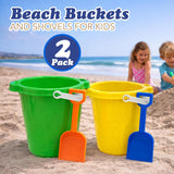 4E's Novelty 6 Pack Beach Buckets with Shovels – 7.5" Sand Pails & Shovels for Kids' Outdoor Play