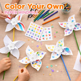 4E's Novelty DIY Pinwheels Craft for Kids – 48 Pack Color Your Own White Pinwheels Kit