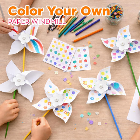 4E's Novelty DIY Pinwheels Craft for Kids – 48 Pack Color Your Own White Pinwheels Kit