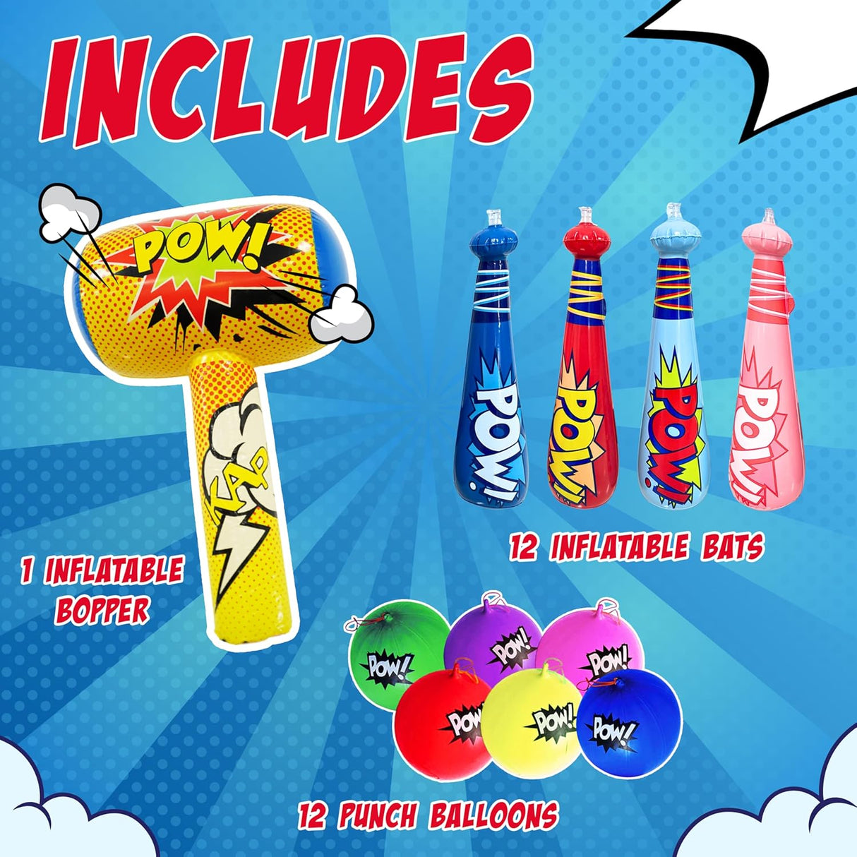 4E's Novelty 25 Piece Set Inflatable Baseball Bats With Pow Design
