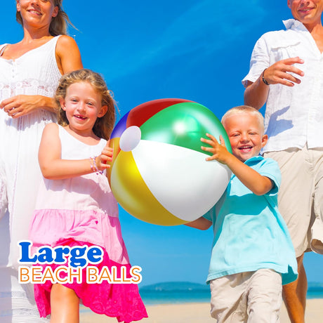 4E's Novelty 3 Pack Inflatable Beach Balls – 24" Classic Rainbow Pool Balls for Swimming Pool Fun