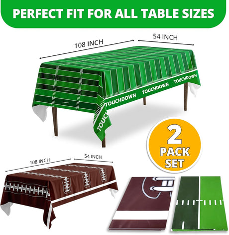 4E's Novelty 2-Pack Football Party Tablecloths – Disposable 54x108” Covers for Game Day Decor