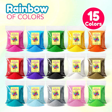 4e’s Novelty Colored Craft Sand – 15 Vibrant Colors, 12 lbs Bulk – Non-Toxic, Fine Grain – Great for Sand Art, Diy Crafts, Wedding Decor, Kids Projects, Sensory Play