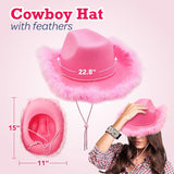 4E's Novelty Pink Cowgirl Hat with Feathers & Heart Sunglasses for Women