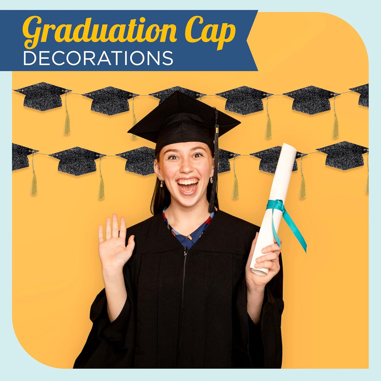 4E's Novelty Black Glitter Graduation Cap Banner 2026 Grad Garland Party Decoration 9.8 ft