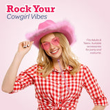 4E's Novelty Pink Cowgirl Hat with Feathers & Heart Sunglasses for Women