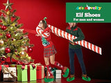 4E's Novelty Elf Shoes Adults for Men & Women - Soft Elf Costume Accessories Plush Green, Red Christmas Elf Slippers, Christmas Elf Shoes for Parties