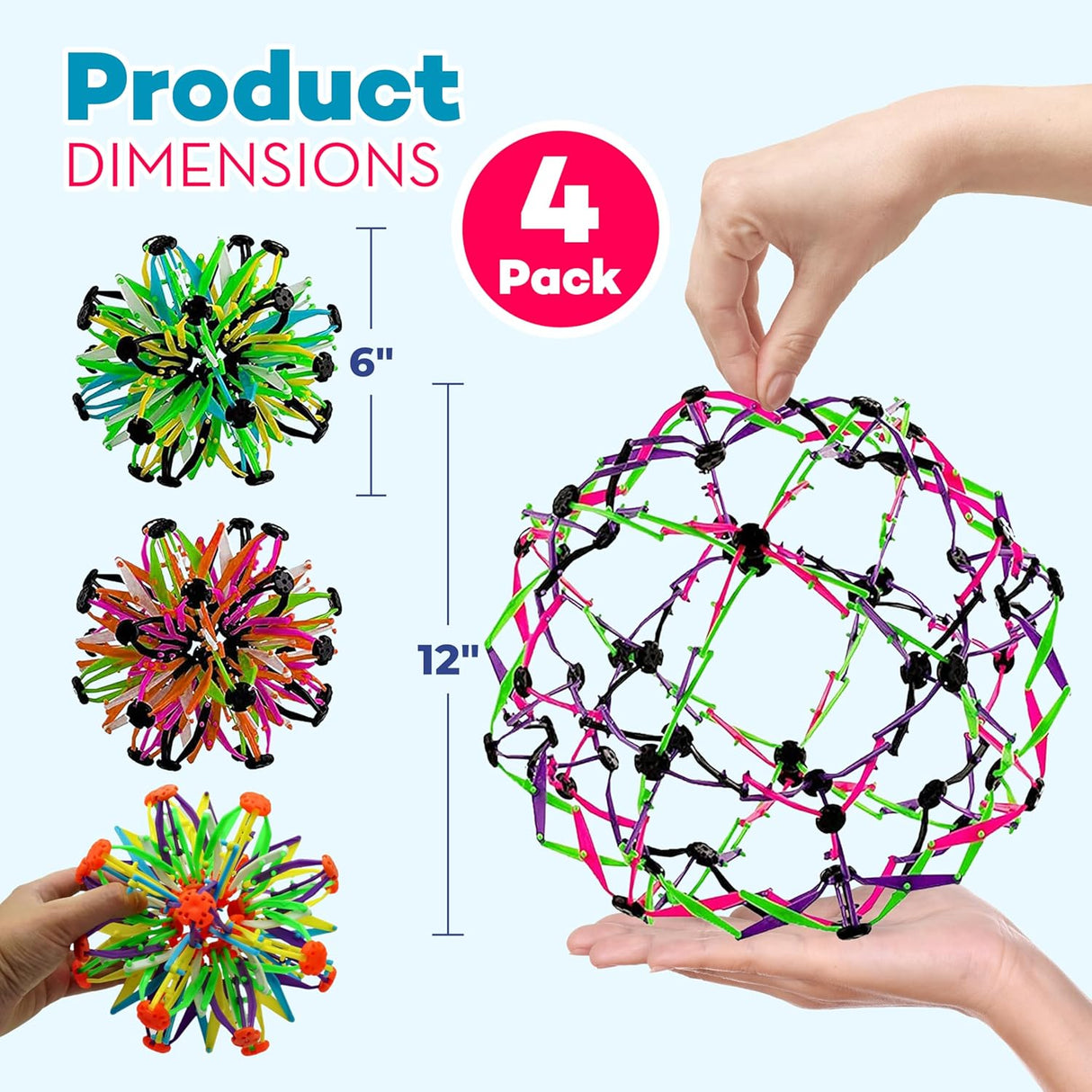 4E's Novelty 4 Pack Expandable Ball – The Ultimate Stress & Mindfulness Toy for Kids & Adults