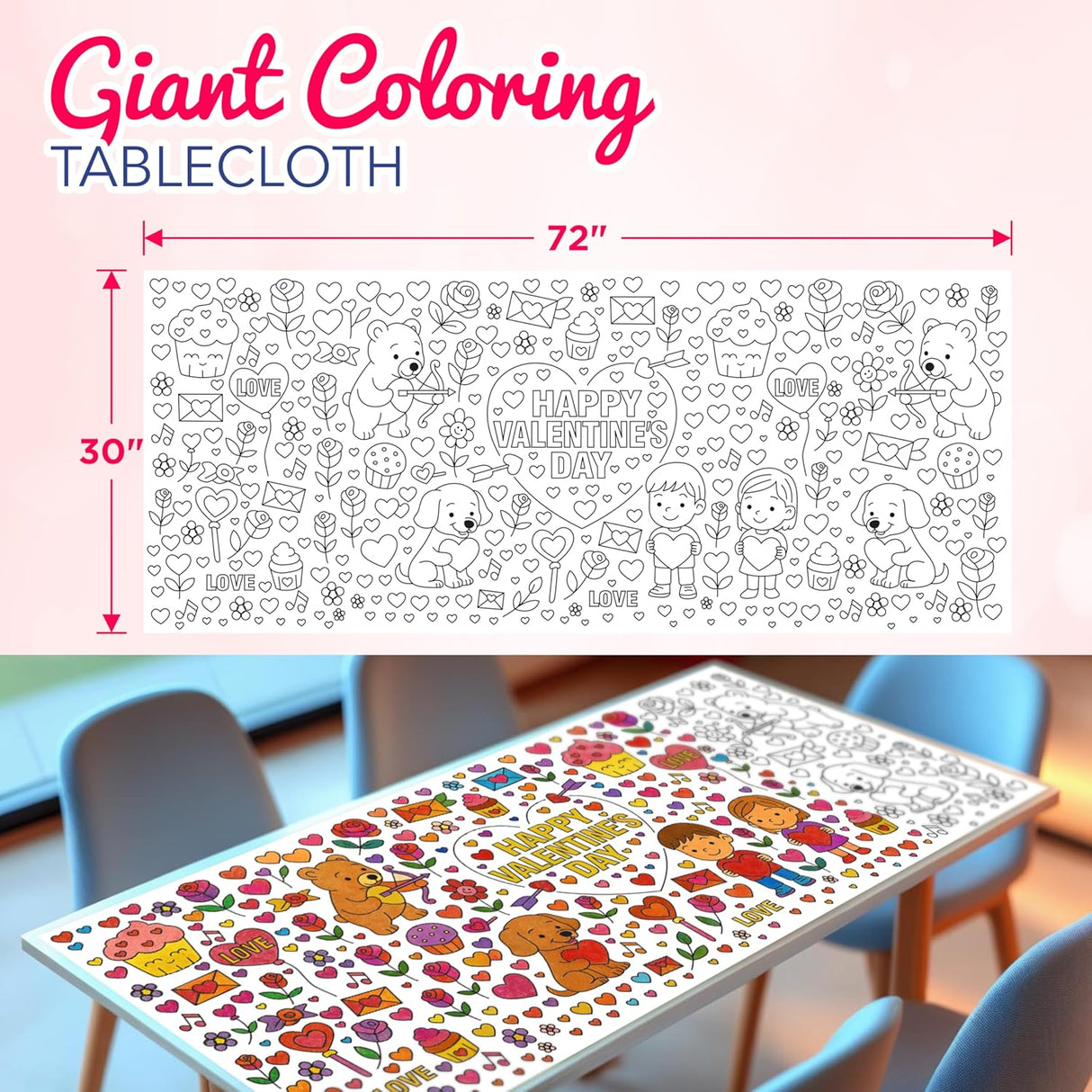 4E's Novelty Valentine Coloring Tablecloth & Stickers Set