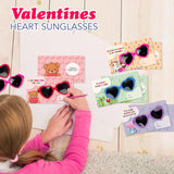 4E's Novelty 32 Pack Valentines Day Heart Glasses for Kids - Bulk With Cards