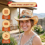 4E's Novelty Beige Cowboy Hat Straw for Women