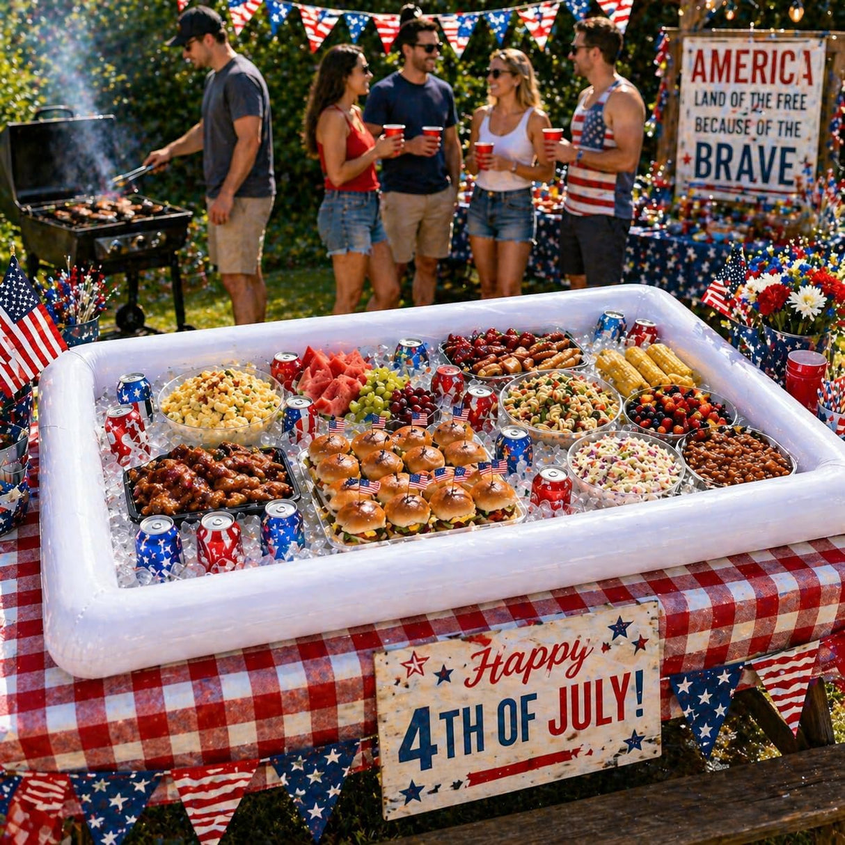 4E's Novelty Inflatable Ice Serving Buffet Bar Pack of 2, White PVC Floating Cooler Tray