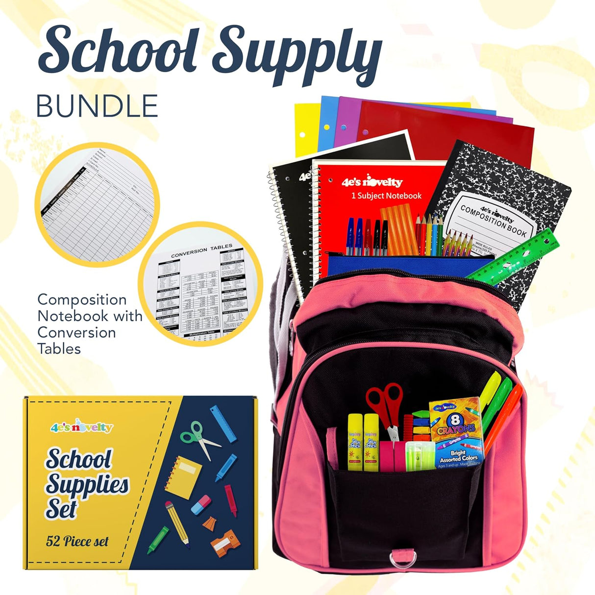 4E's Novelty 44 Piece Schools Supplies Kit, Back to School Supply Box