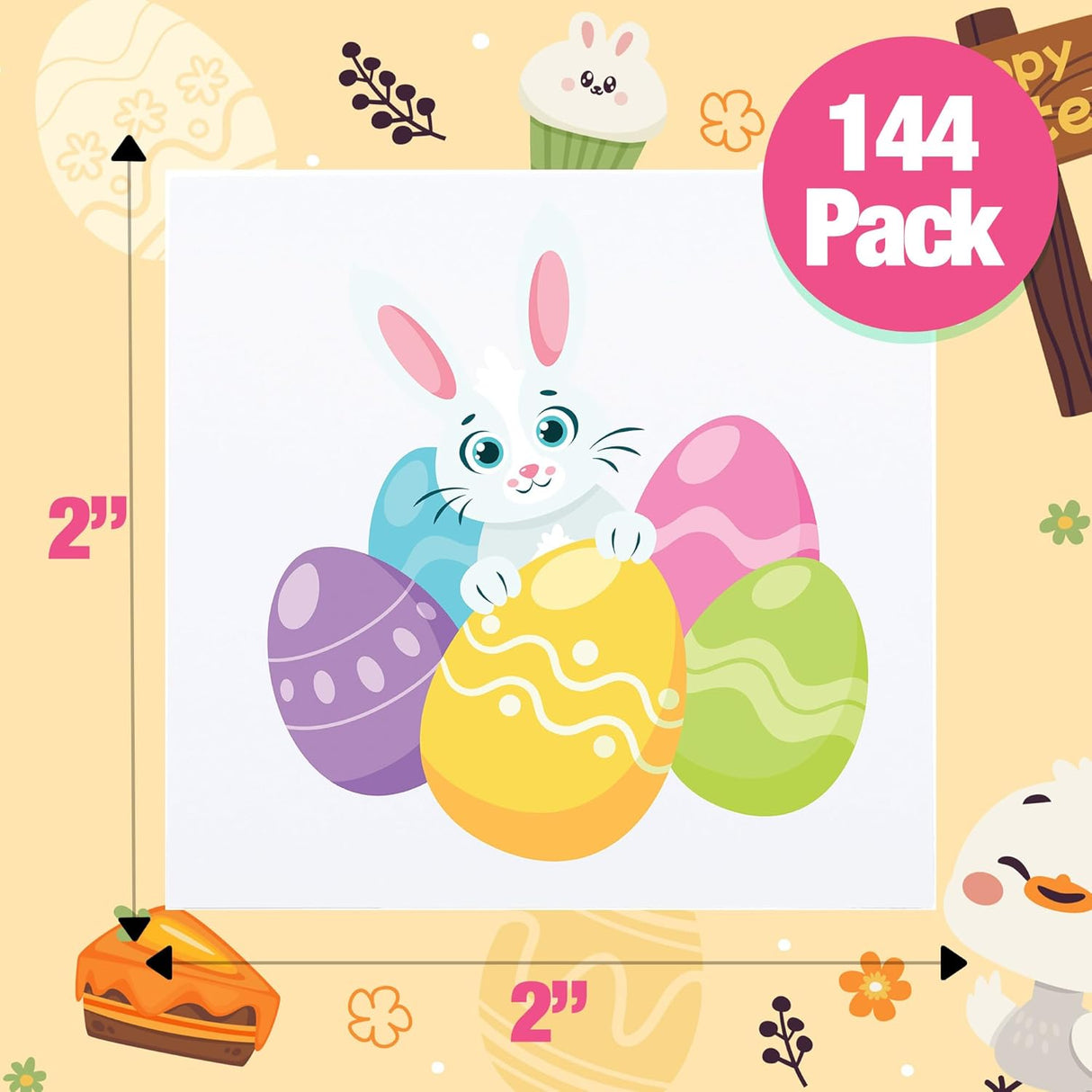 4E's Novelty Easter Temporary Tattoos 144 Pack Pre-Cut – Non-Toxic Easter Basket Stuffers, Egg Fillers, Kids Party Favors, Goodie Bag Stickers