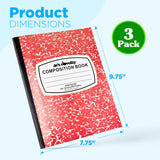 Wide Ruled Notebook Assorted Color, Marble Composition Notebook, Primary K-2, College Ruled - 3 pcs Notebooks for School