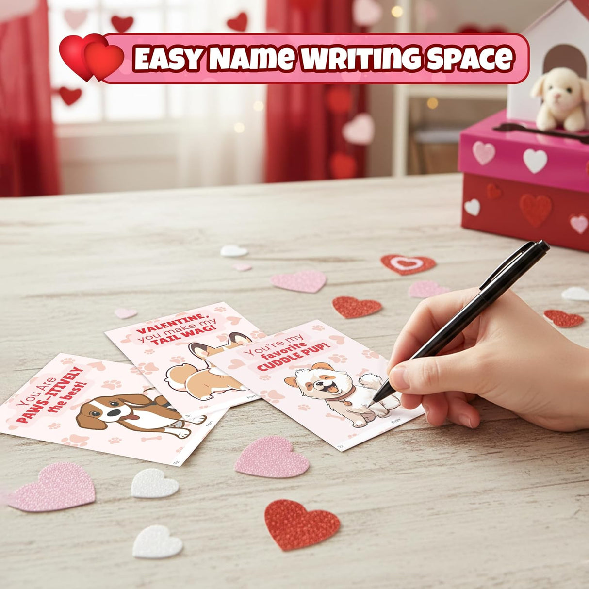 4E's Novelty Valentines Day Box and Cards for Kids (32 Pcs)