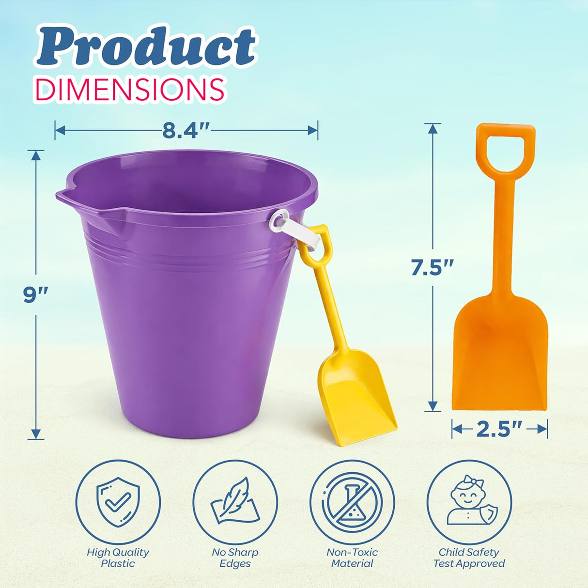 4E's Novelty 12 Pack Large Sand Bucket with Shovel – Beach Toys for Kids, Vacation Essentials