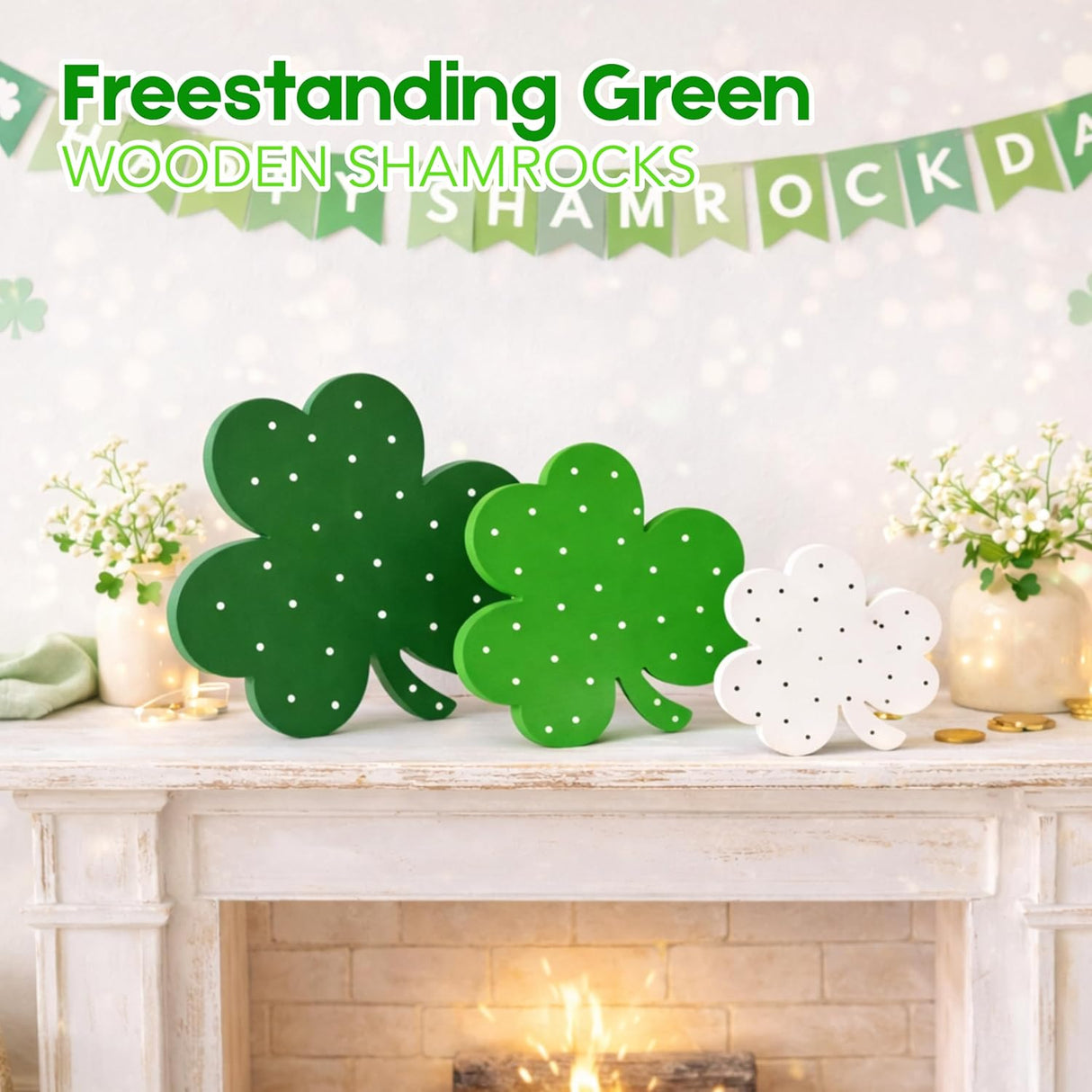 4E's Novelty 3 Pack St. Patrick's Day Wooden Shamrocks Decor