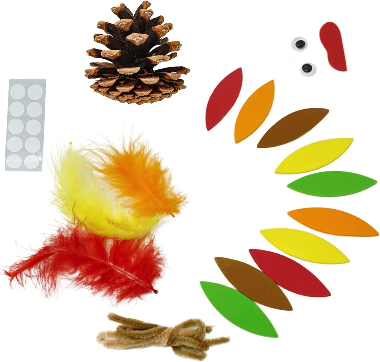 4E’s Novelty Pinecone Turkey Craft Kit 4-Pack – DIY Thanksgiving Crafts for Kids & Adults, No-Glue Turkey Arts & Crafts with Feathers