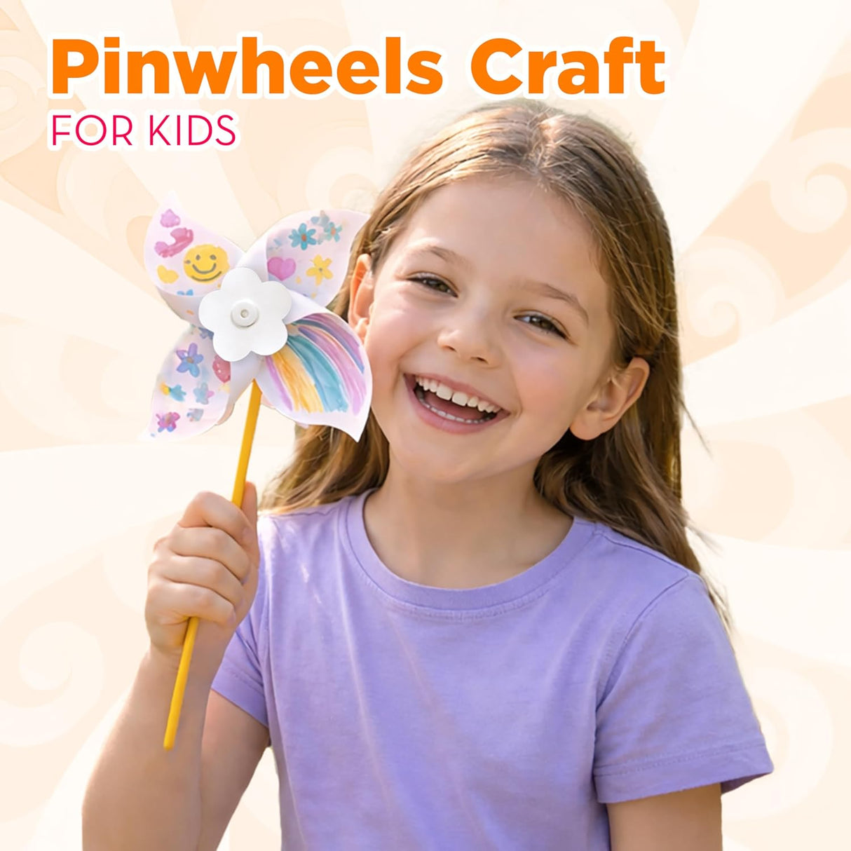 4E's Novelty DIY Pinwheels Craft for Kids – 48 Pack Color Your Own White Pinwheels Kit
