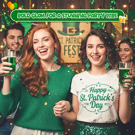 4E's Novelty St Patricks Day Large Acrylic Green Shamrock Earrings for Women