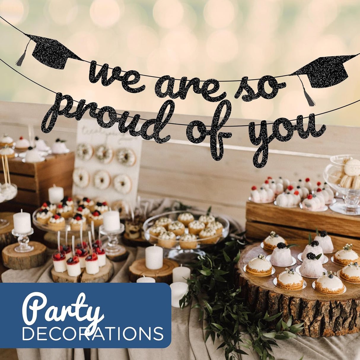 4E's Novelty 2026 Black Glitter Graduation Banner – We Are So Proud of You
