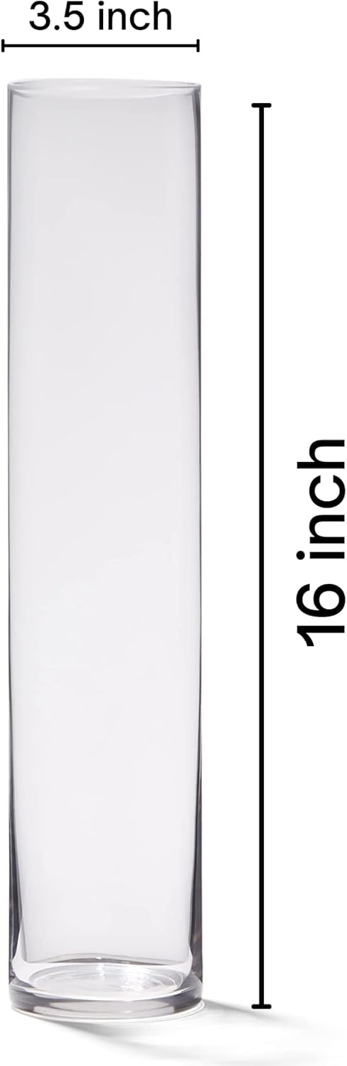 4E's Novelty 16" Cylinder Glass Vase – Elegant Clear Glass Vase for Flowers, Candles & Decor