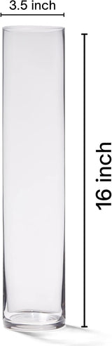 4E's Novelty 16" Cylinder Glass Vase – Elegant Clear Glass Vase for Flowers, Candles & Decor