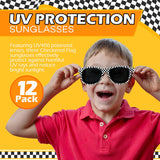 4E's Novelty 12 Pack Checkered Race Car Sunglasses - Party Favors for Kids & Adults