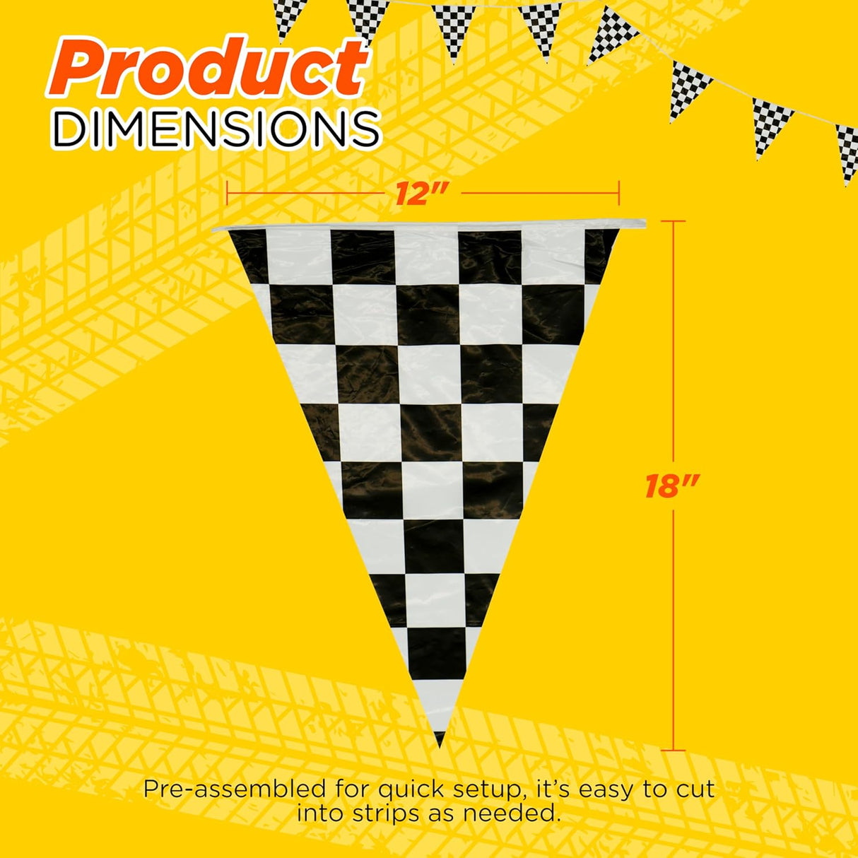 4E’s Novelty 100 Ft Checkered Flag Banner Racing Party Decorations with 48 Large Pennants for Birthdays