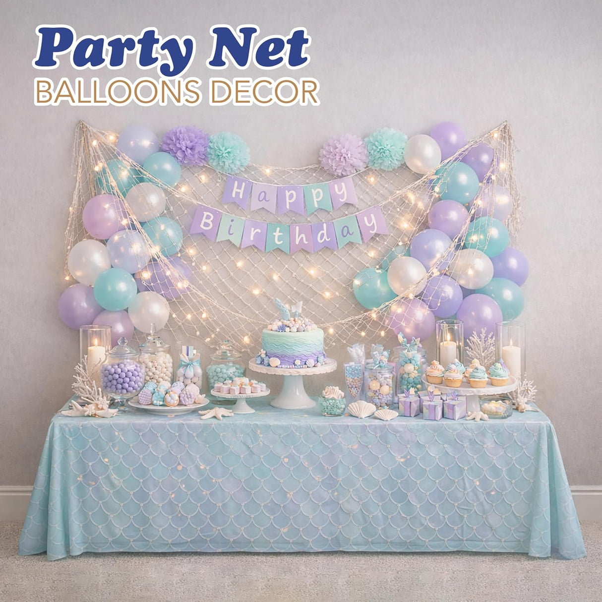 14x4 ft Fish Net Decor - Nautical, Mermaid, Pirate Party Decoration