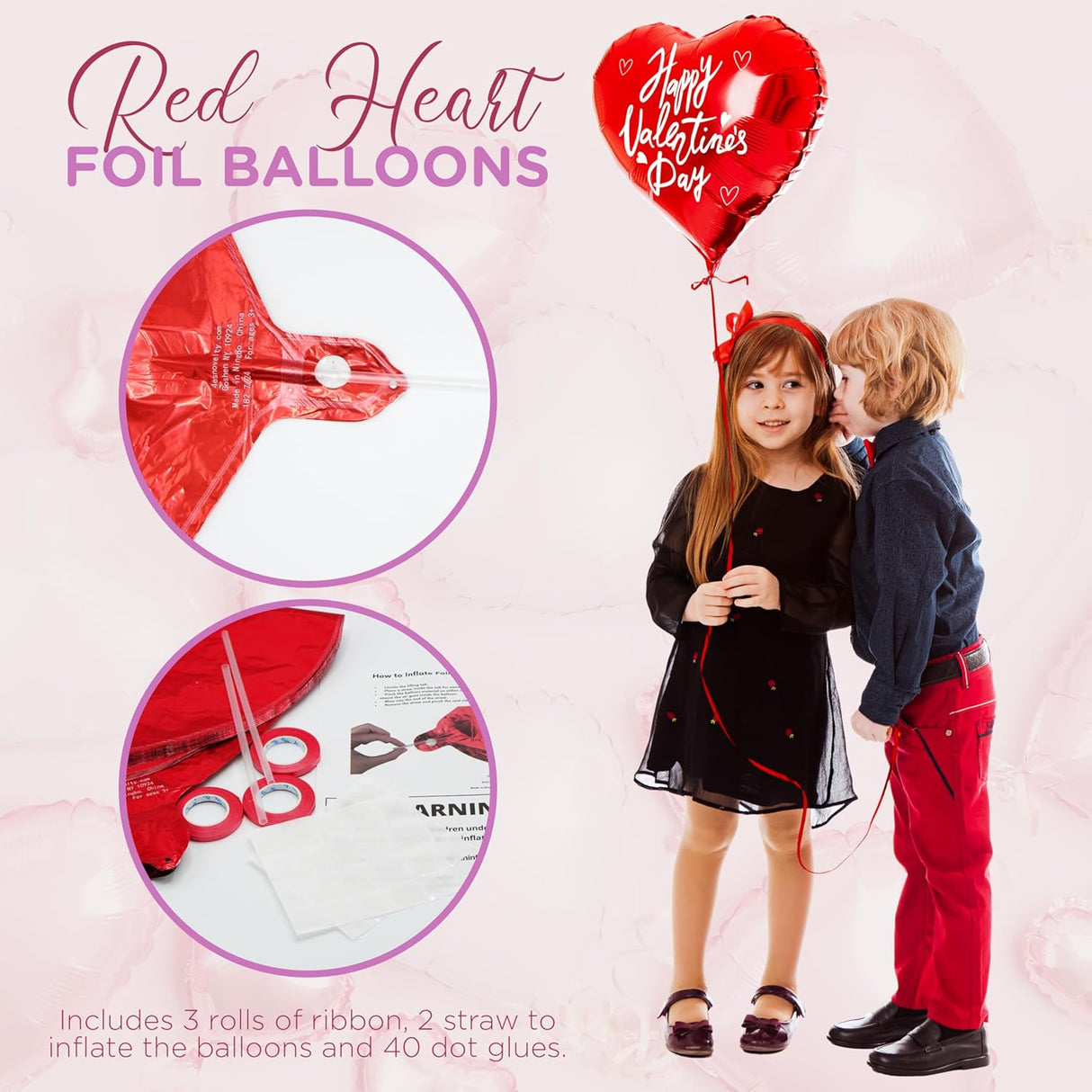 4E's Novelty 30-Pack 18” Heart Balloons – Bulk Red Foil Balloons for Valentine’s & Event Decor